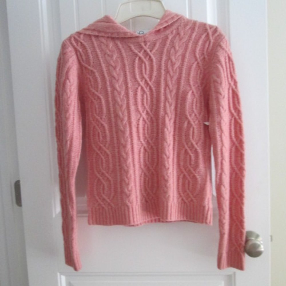 LILLY PULITZER Bulky Large Cable-Knit PINK Hooded Pull-On Sweater size Small